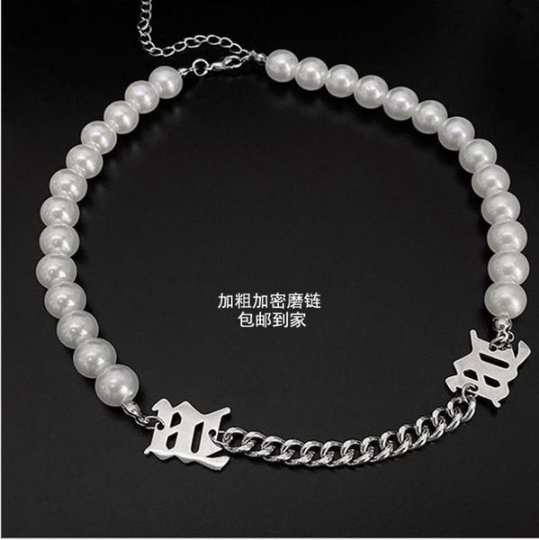 geometric m letter stitched pearl necklace womens hip hop titanium steel chain, Silver
geometric m letter stitched pearl necklace womens hip hop titanium steel chain, Silver