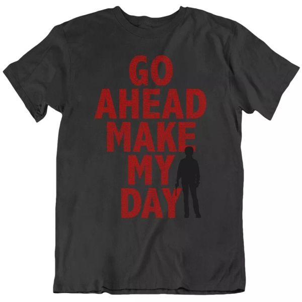 clint eastwood dirty harry quote make my day t shirt, White;black 
clint eastwood dirty harry quote make my day t shirt, White;black