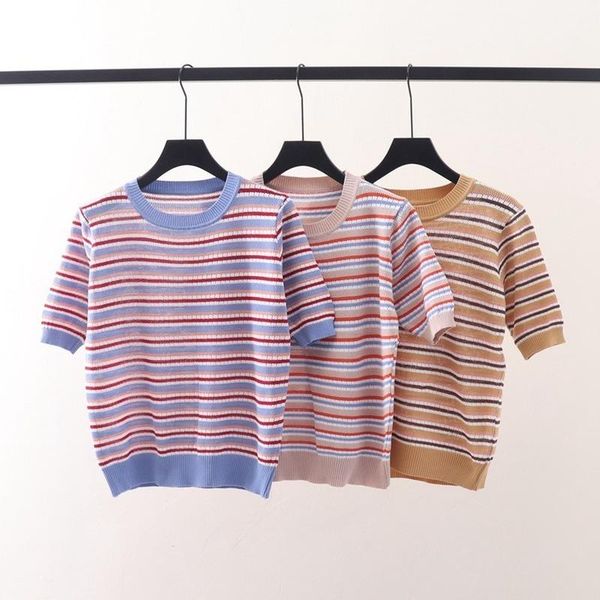 vintage striped summer t-shirts for women tees o-neck knit short sleeve t shirts casual fashion sweet korean lady clothes women's t-sh, White
vintage striped summer t-shirts for women tees o-neck knit short sleeve t shirts casual fashion sweet korean lady clothes women's t-sh, White