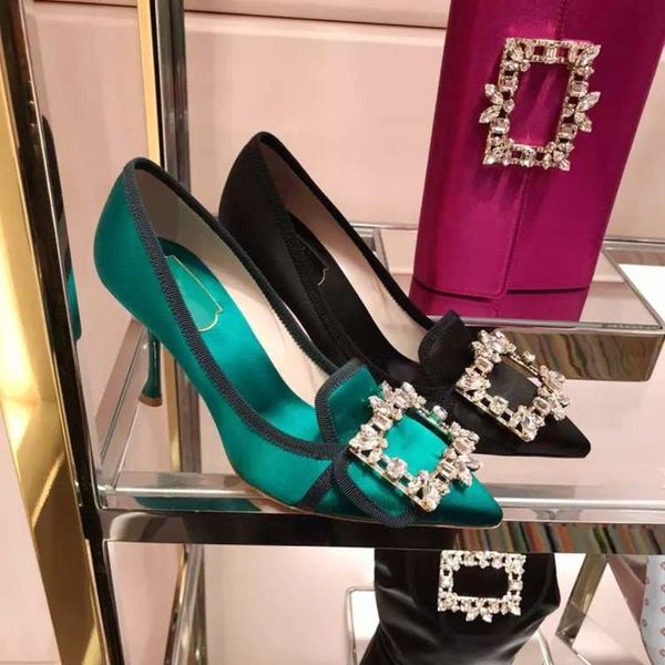 dress shoes spring green stiletto heel crystal satin square buckle all-match single banquet pointed toe women's, Black
dress shoes spring green stiletto heel crystal satin square buckle all-match single banquet pointed toe women's, Black