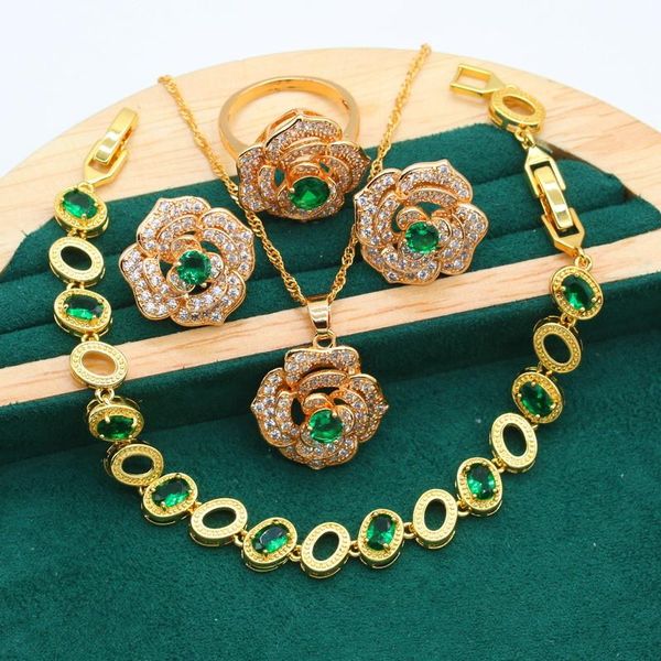 earrings & necklace gold color jewelry sets for women wedding green white zircon bracelet pendant bride ring christmas gift box, Silver
earrings & necklace gold color jewelry sets for women wedding green white zircon bracelet pendant bride ring christmas gift box, Silver