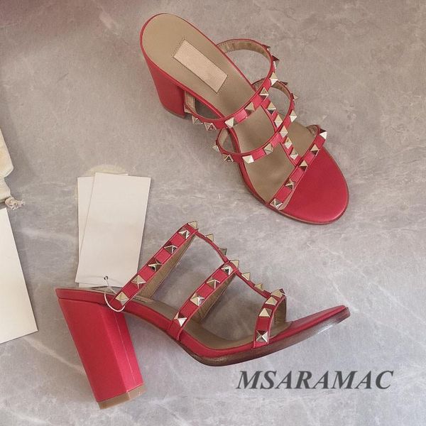 red hollow rivet high-heeled slippers leather round toe thick-heeled sandals summer fashion street ladies party shoes, Black
red hollow rivet high-heeled slippers leather round toe thick-heeled sandals summer fashion street ladies party shoes, Black