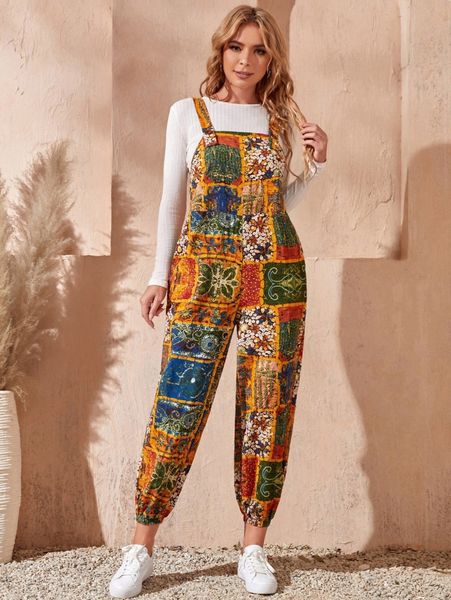 emery rose patchwork print overall jumpsuit without y1nr#, White 
emery rose patchwork print overall jumpsuit without y1nr#, White