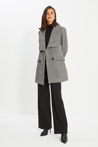 women's jackets trendyol herringbone pattern wide collar stamp coat twoaw22kb0192, Black;brown
women's jackets trendyol herringbone pattern wide collar stamp coat twoaw22kb0192, Black;brown