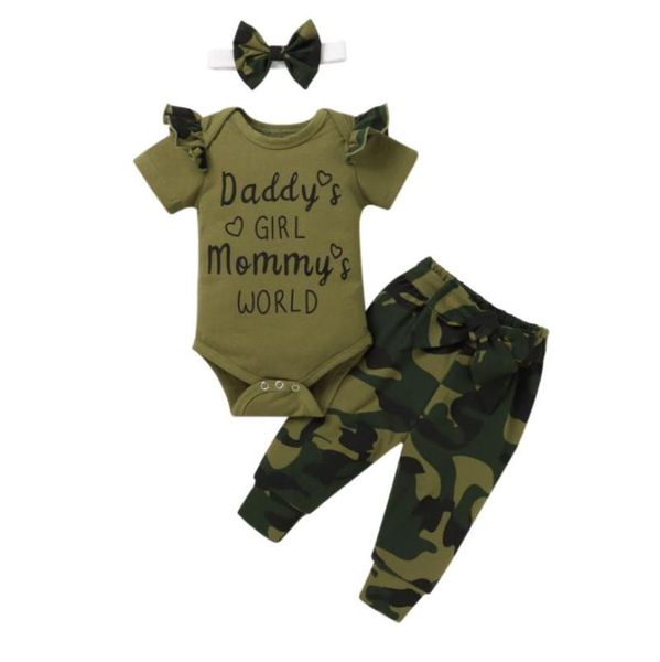 pieces kids suit set letter print o-neck short sleeve romper camouflage pants headband for girls 3-18 months clothing sets, White
pieces kids suit set letter print o-neck short sleeve romper camouflage pants headband for girls 3-18 months clothing sets, White