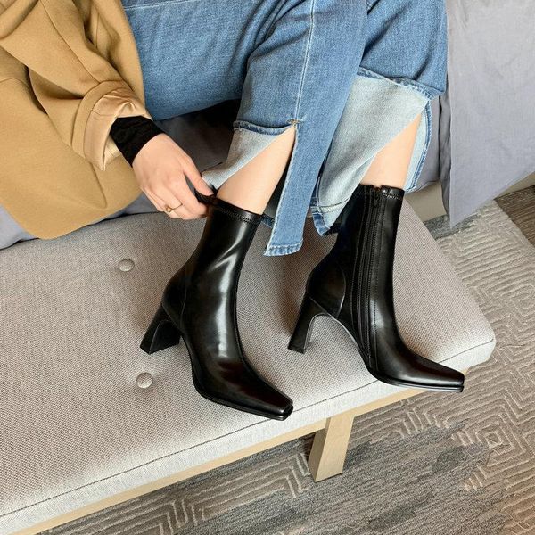 boots 2021 side zipper women ankle genuine leather concise autumn winter high heels pumps est wedding shoes woman, Black
boots 2021 side zipper women ankle genuine leather concise autumn winter high heels pumps est wedding shoes woman, Black