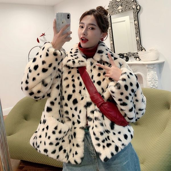 women's wool & blends blends winter women warm korean leopard faux coats turn down collar plus size loose fake fur outerwear j74l, Black
women's wool & blends blends winter women warm korean leopard faux coats turn down collar plus size loose fake fur outerwear j74l, Black