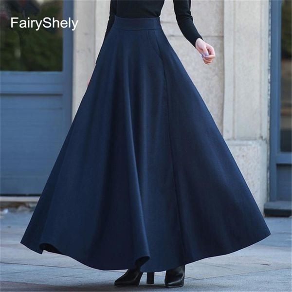 fairyshely autumn winter retro high waist pleated skirt women casual pocket woolen maxi skirt female flare red long skirt 211120, Black
fairyshely autumn winter retro high waist pleated skirt women casual pocket woolen maxi skirt female flare red long skirt 211120, Black