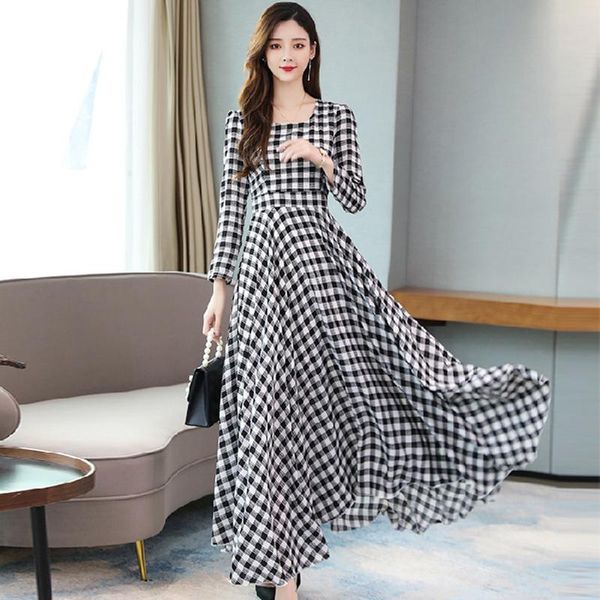 ladies casual evening party long sleeve round neck a line plaid swing maxi dress dresses, Black;gray
ladies casual evening party long sleeve round neck a line plaid swing maxi dress dresses, Black;gray