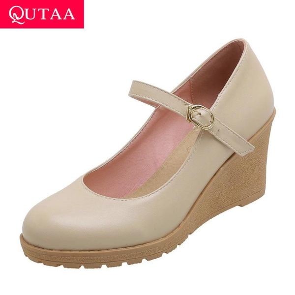 dress shoes qutaa 2021 pu leather wedge high heel shallow women single spring autumn casual round toe buckle ladies pumps size 34-43, Black
dress shoes qutaa 2021 pu leather wedge high heel shallow women single spring autumn casual round toe buckle ladies pumps size 34-43, Black