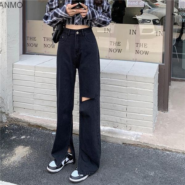 women's jeans straight pants, split wide leg perforated jeans, women's autumn 2021 korean high waist thin pants, Blue
women's jeans straight pants, split wide leg perforated jeans, women's autumn 2021 korean high waist thin pants, Blue