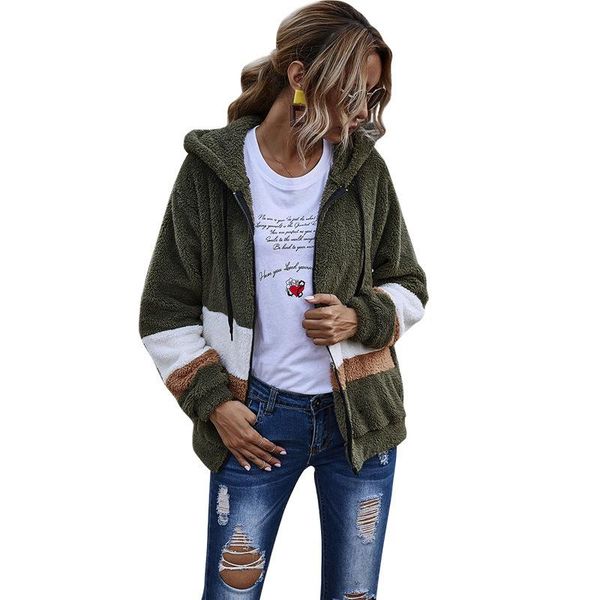 women's fur & faux autumn winter women patchwork teddy jacket 2021 fashion zipper stripe hooded coat female casual plush outerwear, Black
women's fur & faux autumn winter women patchwork teddy jacket 2021 fashion zipper stripe hooded coat female casual plush outerwear, Black