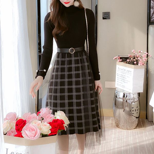 dress autumn winter women sweater turtleneck sleeves plaid long sleeve fit and flare knitted black, Black;gray
dress autumn winter women sweater turtleneck sleeves plaid long sleeve fit and flare knitted black, Black;gray