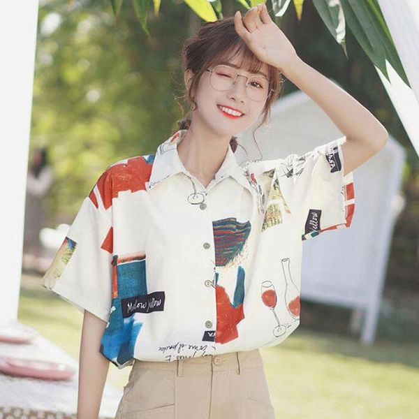 women's blouses & shirts women spring summer style lady casual short sleeve turn-down collar printed loose blusas df3745, White
women's blouses & shirts women spring summer style lady casual short sleeve turn-down collar printed loose blusas df3745, White