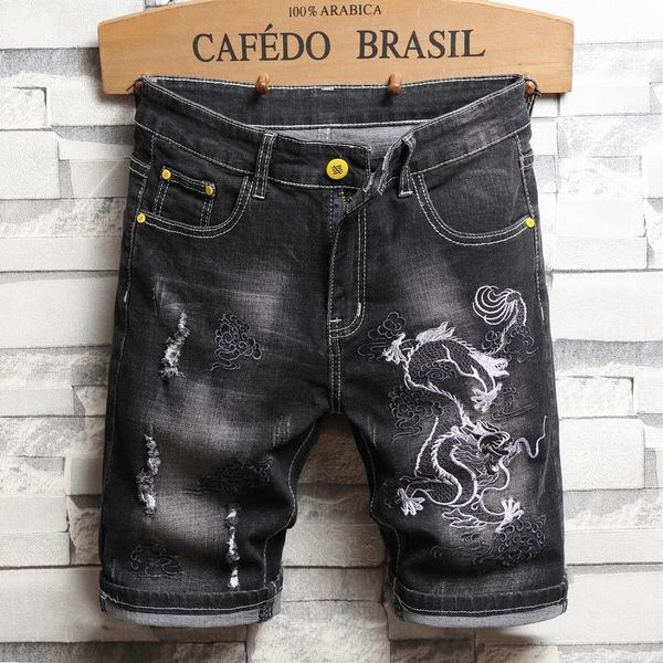 men's shorts chinese style embroidered hole men denim summer classic black stretch short jeans high street slim fashion brand clothes, White;black
men's shorts chinese style embroidered hole men denim summer classic black stretch short jeans high street slim fashion brand clothes, White;black
