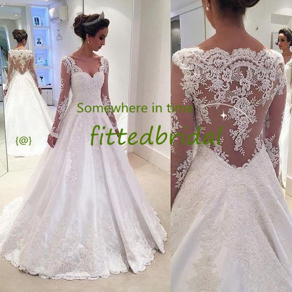 wedding dress princess vintage long sleeves lace v neck a line bride dresses bridal ball gowns plus size robe de mariee, White
wedding dress princess vintage long sleeves lace v neck a line bride dresses bridal ball gowns plus size robe de mariee, White