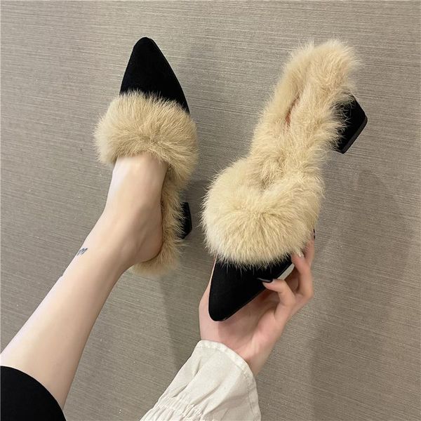 dress shoes ladies slippers 2021 fur shallow mouth comfortable high-heeled thick heel mules women's, Black
dress shoes ladies slippers 2021 fur shallow mouth comfortable high-heeled thick heel mules women's, Black