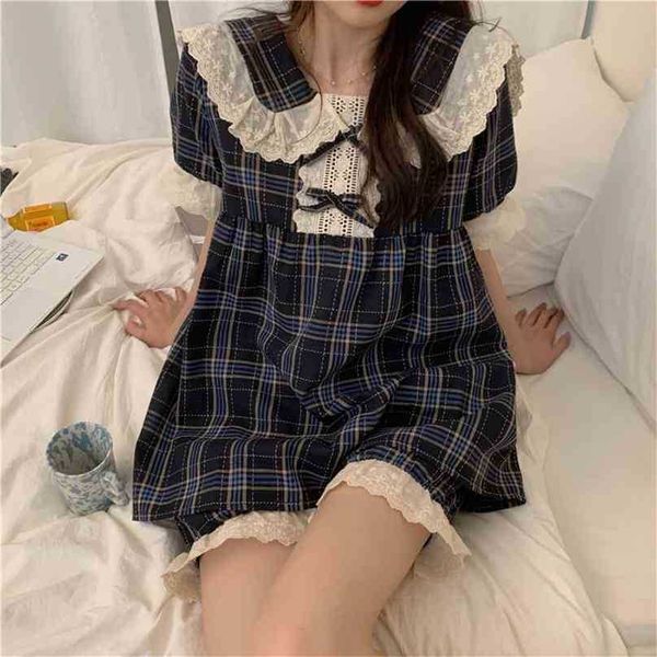 homewear lace sweet short princess plaid femme all match loose nightwear chic pajamas sets 210525, Black;red
homewear lace sweet short princess plaid femme all match loose nightwear chic pajamas sets 210525, Black;red