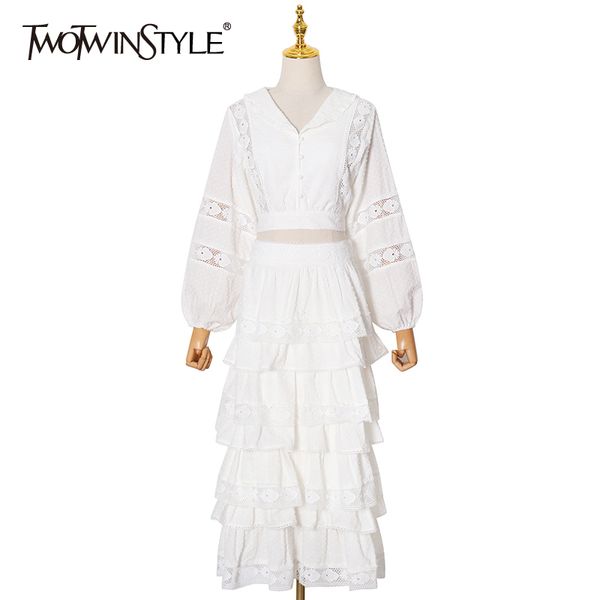 twotwinstyle elegant two piece set for women lapel long sleeve short high waist ball gown skirt patchwork lace sets female 210517, White
twotwinstyle elegant two piece set for women lapel long sleeve short high waist ball gown skirt patchwork lace sets female 210517, White