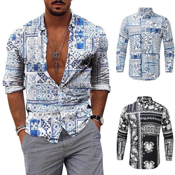 men's casual shirts sleeve long autumn printed fashion blouse men, White;black
men's casual shirts sleeve long autumn printed fashion blouse men, White;black