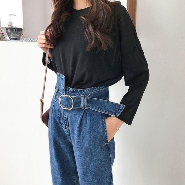 women's jeans boyfriend women fashion loose with high waist personality asymmetrical belt vintage denim pants, Blue
women's jeans boyfriend women fashion loose with high waist personality asymmetrical belt vintage denim pants, Blue