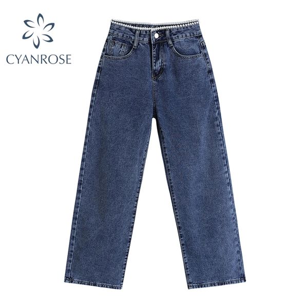 high waist spliced pearl denim pants vintage korean wide leg jeans trousers lady elegant loose streetwear y2k tide straight pant 210430, Blue
high waist spliced pearl denim pants vintage korean wide leg jeans trousers lady elegant loose streetwear y2k tide straight pant 210430, Blue