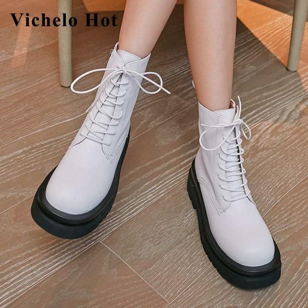 boots vichelo natural leather mature cross-tied high street fashion round toe heels zipper young girls basic ankle l82, Black