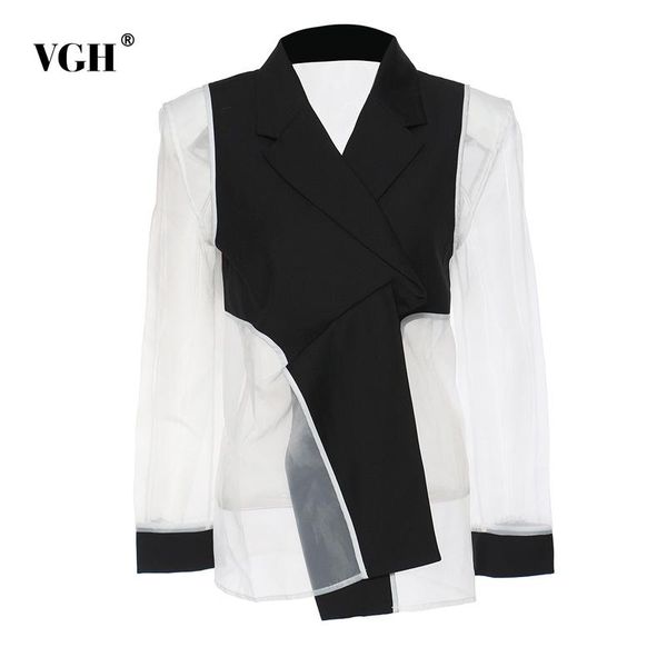 women's suits & blazers vgh irregular colorblock patchwork mesh perspective blazer women notched long sleeve korean fashion open back j, White;black
women's suits & blazers vgh irregular colorblock patchwork mesh perspective blazer women notched long sleeve korean fashion open back j, White;black