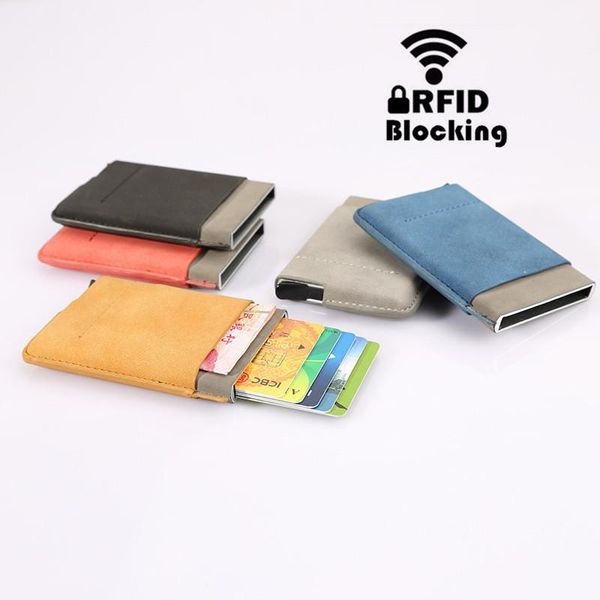 card holders 2021 rfid protection pu leather holder fashion automatic metal business multifunction id wallet, Brown;gray
card holders 2021 rfid protection pu leather holder fashion automatic metal business multifunction id wallet, Brown;gray