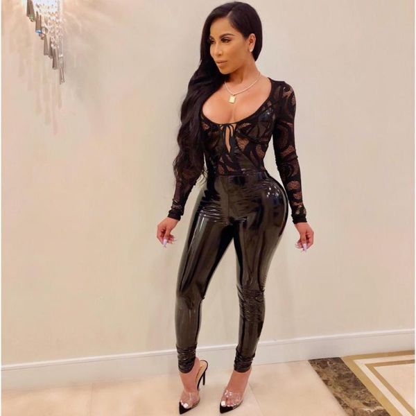 women's jumpsuits & rompers ahvit style lace pu patchwork women long sleeve round collar skinny fashion nightclub romprer yd-y8053, Black;white
women's jumpsuits & rompers ahvit style lace pu patchwork women long sleeve round collar skinny fashion nightclub romprer yd-y8053, Black;white