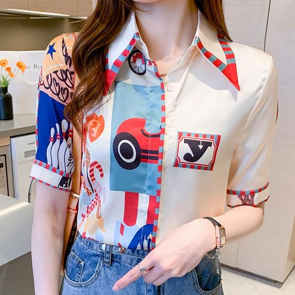 women's blouses & shirts 2021 summer printed short sleeve silk satin shirt women fashion loose all-match single breasted casual chiffon, White
women's blouses & shirts 2021 summer printed short sleeve silk satin shirt women fashion loose all-match single breasted casual chiffon, White