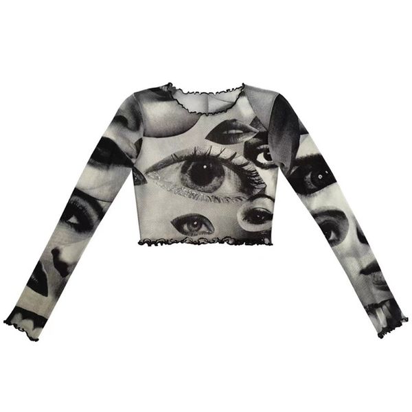 2021 new women's screen big eye printed ear edge short open navel t-shirt, Black
2021 new women's screen big eye printed ear edge short open navel t-shirt, Black