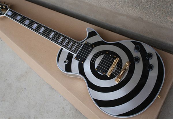 custom shop zakk wylde bullseye silvery electric guitar mahogany body neck emg passive pickups with golden hardware
custom shop zakk wylde bullseye silvery electric guitar mahogany body neck emg passive pickups with golden hardware