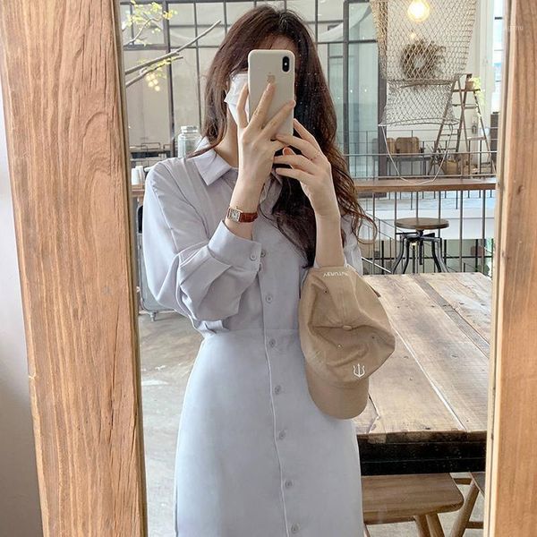casual dresses spring autumn single-breasted elegant solid bandage shirt midi dress women slim one piece korean style fashion 2021, Black;gray
casual dresses spring autumn single-breasted elegant solid bandage shirt midi dress women slim one piece korean style fashion 2021, Black;gray