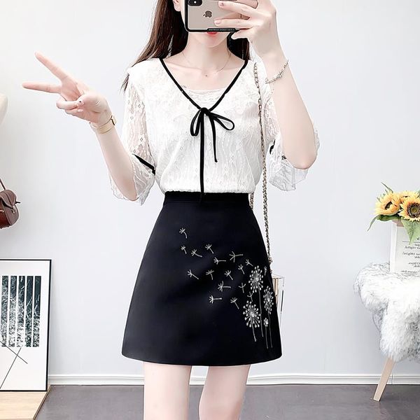 skirt pink set 2021 summer women two piece lace cute and a line print fashion elegant 2 cloth dress, White
skirt pink set 2021 summer women two piece lace cute and a line print fashion elegant 2 cloth dress, White