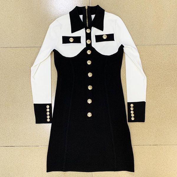 casual dresses star 2021's black and white contrast color lion button stretch knit tight fit dress o141, Black;gray
casual dresses star 2021's black and white contrast color lion button stretch knit tight fit dress o141, Black;gray