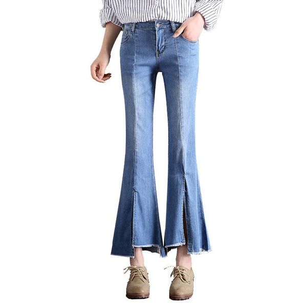 women's jeans 2021 spring loose stretch pants nine-point micro bell, Blue
