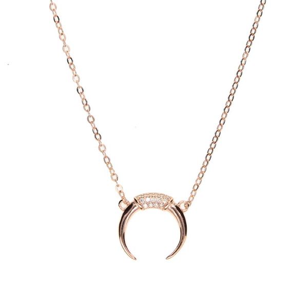 factory 925 sterling silver jewelry double horn detailed cz pendant european minimal women gift necklace chokers, Golden;silver 
factory 925 sterling silver jewelry double horn detailed cz pendant european minimal women gift necklace chokers, Golden;silver