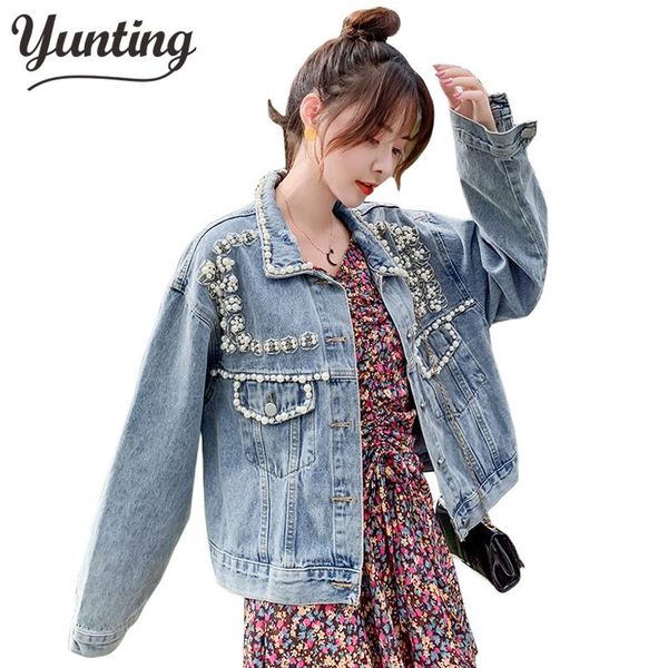 women's jackets 2021 spring pearl beading crop denim women casual jeans bomber long sleeve coat korean, Black;brown
women's jackets 2021 spring pearl beading crop denim women casual jeans bomber long sleeve coat korean, Black;brown