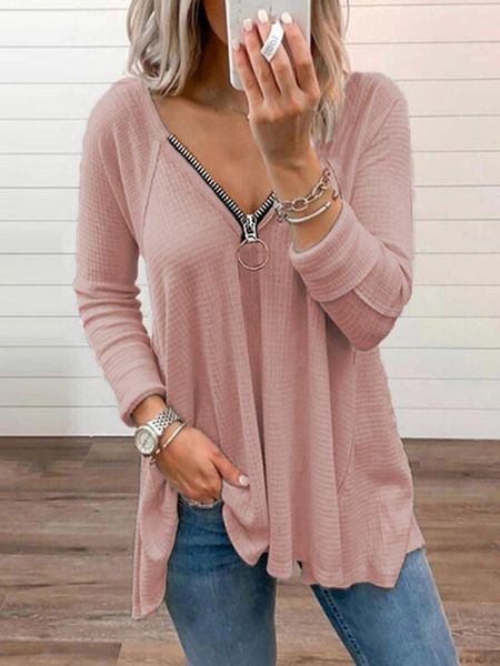 women's t-shirt long sleeve summer for women 2021 solid t shirt zipper v neck spring loose ladies casual woman tshirts, White
women's t-shirt long sleeve summer for women 2021 solid t shirt zipper v neck spring loose ladies casual woman tshirts, White