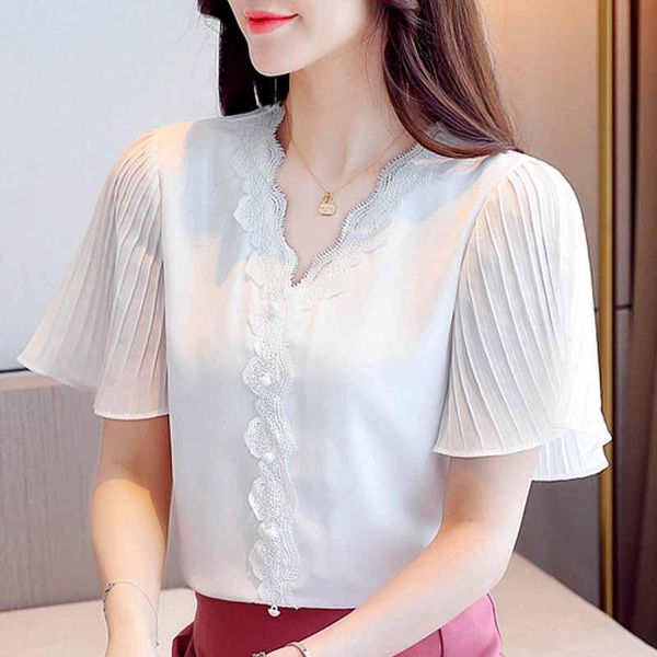 women's blouses & shirts blouse women 2021 short sleeve blusas camisas mujer v-neck lace chiffon white shirt clothes d231
women's blouses & shirts blouse women 2021 short sleeve blusas camisas mujer v-neck lace chiffon white shirt clothes d231