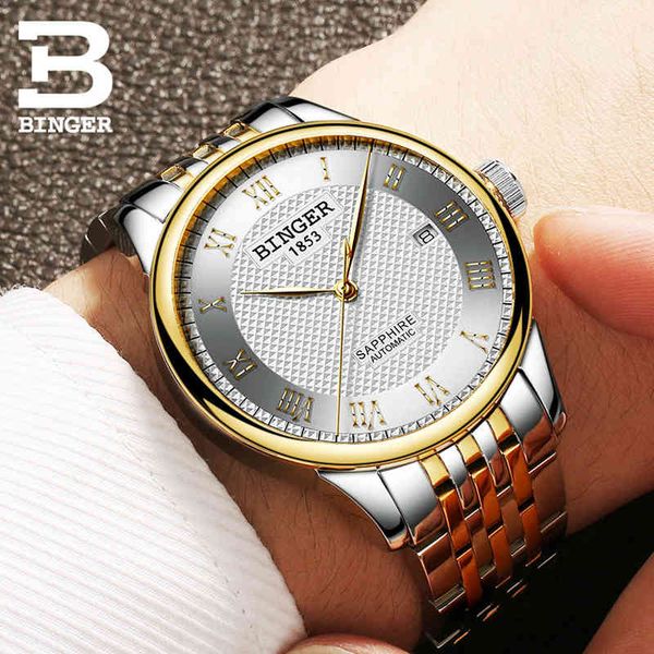binger brand luxury waterproof 50m business automatic mechanical watches men steel tape calendar modern swim clock, Slivery;brown
binger brand luxury waterproof 50m business automatic mechanical watches men steel tape calendar modern swim clock, Slivery;brown