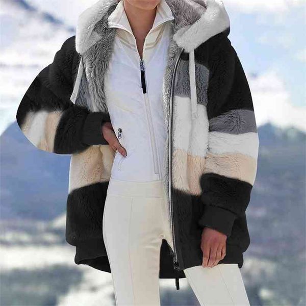 winter women jacket warm thick plush loose hoodies coat mixed color patchwork outwear faux fur zip up ladies parka 210923, Black
winter women jacket warm thick plush loose hoodies coat mixed color patchwork outwear faux fur zip up ladies parka 210923, Black