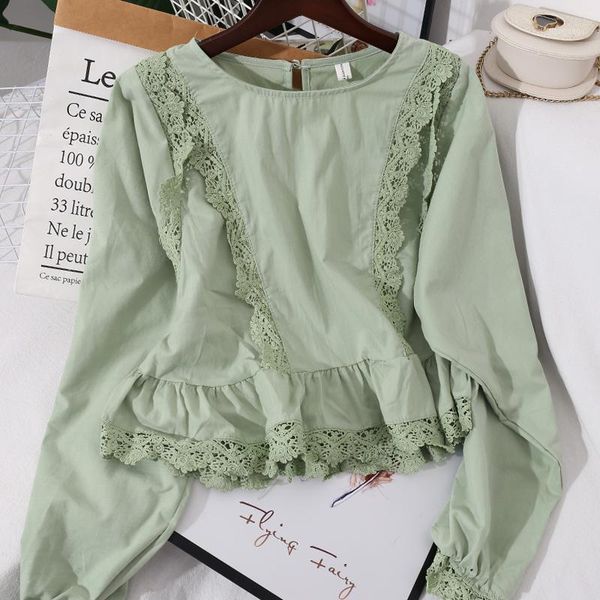 women's blouses & shirts korean style autumn wild solid pink hollow out lace stitching ruffled long-sleeved blouse doll o neck blusa fe, White
women's blouses & shirts korean style autumn wild solid pink hollow out lace stitching ruffled long-sleeved blouse doll o neck blusa fe, White