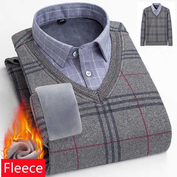 men's sweaters men plus velvet thick fake two business fashion regular fit large size fleece warm pullover male classic brand knit top, White;black
men's sweaters men plus velvet thick fake two business fashion regular fit large size fleece warm pullover male classic brand knit top, White;black