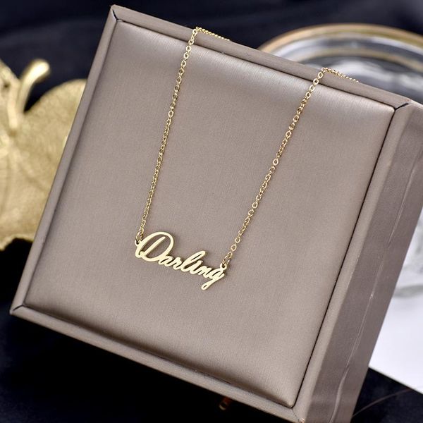 romantic darling letter stainless steel necklace statement 18k gold plated pendant nameplate gift women femme bijoux chokers, Golden;silver
romantic darling letter stainless steel necklace statement 18k gold plated pendant nameplate gift women femme bijoux chokers, Golden;silver