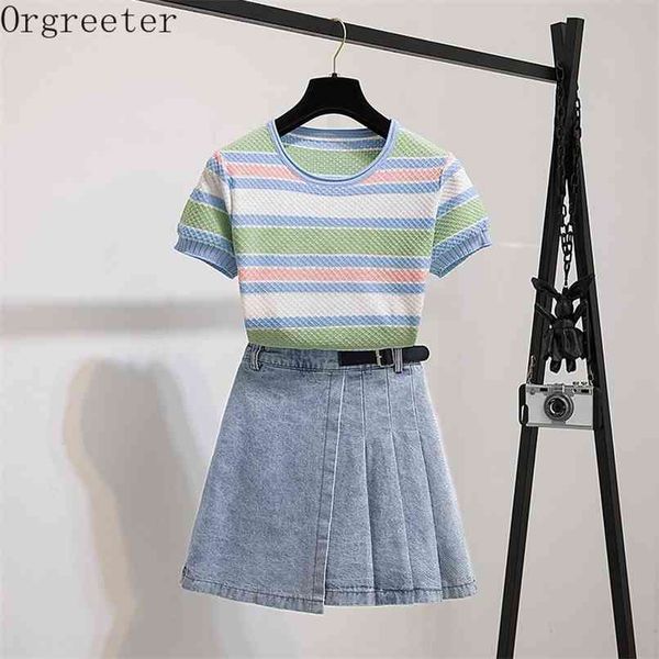 casual suit female summer korean colorful striped knitted pullover jumper and denim pleated skirt two piece set women 210602, Black;white
casual suit female summer korean colorful striped knitted pullover jumper and denim pleated skirt two piece set women 210602, Black;white