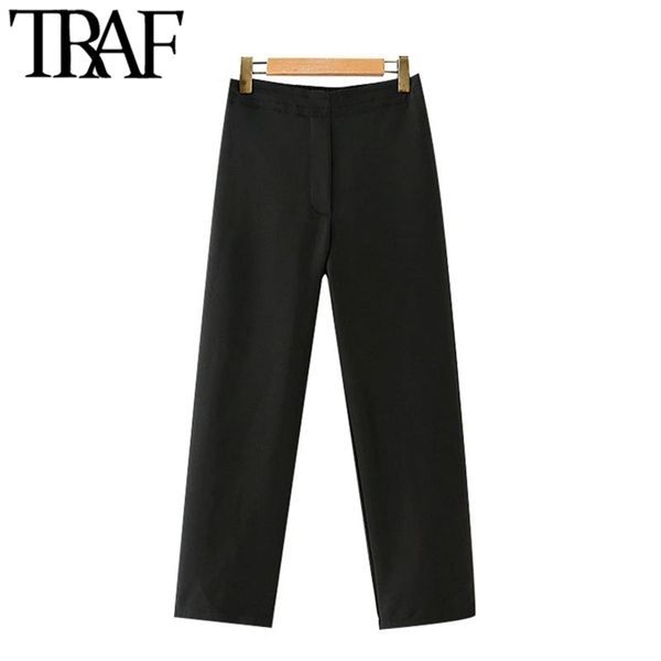women chic fahsion office wear straight pants vintage high elasic waist female ankle trousers mujer 210507, Black;white
women chic fahsion office wear straight pants vintage high elasic waist female ankle trousers mujer 210507, Black;white