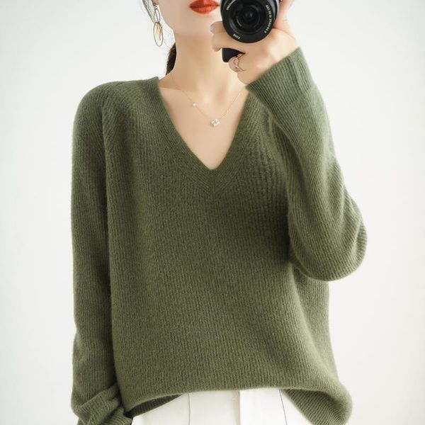 autumn winter women's sweater 100% wool knitted bottoming shirt v-neck loose thick solid color cashmere pullover sweaters, White;black
autumn winter women's sweater 100% wool knitted bottoming shirt v-neck loose thick solid color cashmere pullover sweaters, White;black