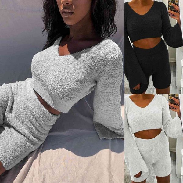 autumn clothes plush 2piece sets womens pants casual v neck pullover long sleeve fur crop hight waist shorts, White
autumn clothes plush 2piece sets womens pants casual v neck pullover long sleeve fur crop hight waist shorts, White